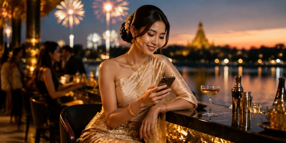 ရန်ကုန် မြို့အတွင်း Inya ရေကန်နားရှိ မိုဘိုင်း ကာစီနို ဂိမ်းဆော့နေသည့် ပုံ